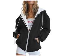 Saymany Damen Jacke Winter Sport Style Kapuzenjacke Leichte Sportjacke Mit 2wege Zipper Casual Kapuzenpullover Sweatjacke Oversize Sweatshirt Hoodie Hoodies Zip Up (C Black,L)