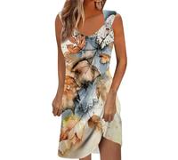 Saymany Damen Kleider Ab 50 Jahren Sommer Tank Kleid Spaghettiträger Kleider Sommer V-Ausschnitt Strand Tunika Kleid Damen Lässiges Boho Kleid Damen Knielange Elegante Sommerkleider Damen(3-Navy,M)