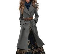 Saymany Damen Mantel Lang Revers Wollmantel Wintermantel Mit Taschen Einfarbige Damenmantel Herbstmantel Ohne Gürtel Slim Fit Mäntel Trenchcoat Mode Elegant Winterjacke Übergangsmantel