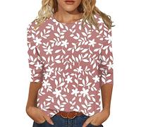 Saymany Damen Shirts Sommer Damenblusen Kurzarm Bluse Kurzarm Damen Longshirt Damen Damen Blusen Kurzarm Sommer Damen T Shirt 3/4 Arm Shirt Damen Tshirt Damen Elegant Damen Oberteile Sommer（1-Pink,L