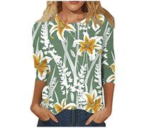 Saymany Damen Tshirt T Shirt Damen 3/4 Arm Damen Top T-Shirts Für Damen Oberteile Damen Frühling 3/4 Arm Shirt Damen Tunika 3/4 Arm Shirt Damen Shirts Damen Sommer Tshirt Damen Elegant（3-Green,XXL