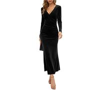 Saymany Damen V-Ausschnitt Samtkleid Langarm Bodycon Partykleid Maxikleid Cocktailkleid Festliche Kleider Cocktailkleid Mode Wickelkleid Samt Meerjungfrau Bodycon Partykleid