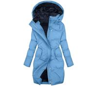 Saymany Daunenjacke Damen Lang Wasserdicht Gefüttert Winterjacke Steppjacke Mit Kapuze Und Taschen Mantel Übergangsjacke Einfarbige Warme Wintermantel Steppmantel Outdoor Wärmejacke Daunenmantel