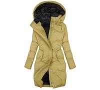 Saymany Daunenjacke Damen Lang Wasserdicht Gefüttert Winterjacke Steppjacke Mit Kapuze Und Taschen Mantel Übergangsjacke Einfarbige Warme Wintermantel Steppmantel Outdoor Wärmejacke Daunenmantel