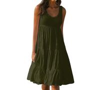 Saymany Festliches Kleid Mädchen Knielang Kleider Damen Sommer Langes Kleid Elegantes Kleid Damen Strandkleid Damen Kleid Damen Sommer Schwarzes Kleid Lang Tunikakleider(1-Army Green,M)