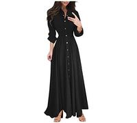 Saymany Hemdtkleid Damen Elegantes Lange Ärmel Kleider Regular Fit Lockeres Tunikakleid Fließend Swingkleid Langärmliges Maxikleid Skaterkleid Taille Hemdkleid Lässige Cocktailkleid mit Knopf