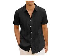 Saymany Herren Leinen Hemd Kurzarm Sommer Leinenhemd Basic Moderner Freizeithemd Kurzarmhemd Männer Freizeit Casual Basic Shirt mit kurzen Ärmeln T-Shirt Lässige Oberteile Businesshemd Sommerhemd