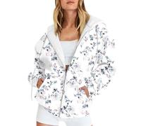 Saymany Hoodie Damen Sweatjacke Blumen Sportjacke Damenjacke Sommer Leicht Streifen Hoodies Kapuzenjacke Casual Jacke Lang Trainingsjacke Sport Style XXL Oversized (A Turquoise,XXL)