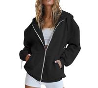 Saymany Hoodie Damen Sweatjacke Leichte Kapuzenpullover Dünne Sportjacke Mit Taschen Jacke Kapuzenpulli Sport Style Reißverschluss Herbst Winter Sommer (E Black,M)