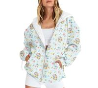 Saymany Jacke Damen Übergangsjacke Leicht Pullover Sweatjacke Lang Elegant Sweatshirtjacke Kapuzenpulli Blumen Hoodie Weihnachten Mit Taschen (C Turquoise,S)