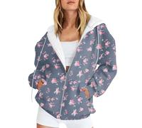 Saymany Jacke Damen Übergangsjacke Sport Style Kapuzenpulli Hoodie Oversize Mode Damen-Jacken Sportjacke Langarm Sommer Kapuzenjacke Mit Taschen Braun (B Dark Blue,XL)