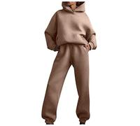 Saymany Jogginganzug Damen Baumwolle, Oversize Zweiteiler Für Damen Damen Hausanzug 2-Teilig Damen Jogginganzug Zweiteiler Damen Herbst Hausanzug Damen, Jogginghose Damen Jogging Anzug(2-Khaki,S)
