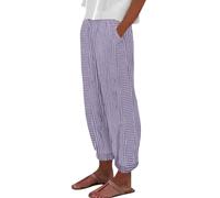 Saymany Jogginghose Damen Lang Baumwolle Sommerhose Hose Damen Elegant 7/8 Hose Damen Luftige Jogpants Sommer Hosen Damen Locker Weites Bein Hose Joggpants Damen Damenhose(3-Light Purple,XXL)