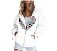 Saymany Kapuzenjacke Damen Übergroßer Hoodie Damen Trainingsjacke Damen Pullover Damen Oversize Trachtenjacke Damen, Sweatshirt Damen Oversized Pullover Damen Fleecepullover Damen(2-White,XL