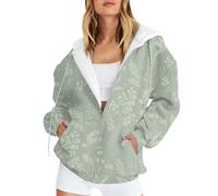 Saymany Karierte Jacke Damen Herbst Winter Übergangsjacke Lang Langarm Kapuzenjacke Warm Lange Mantel Elegant Hoody Oversize (B Mint Green,S)