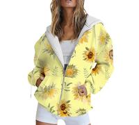 Saymany Karierte Jacke Damen Sport Style Übergangsjacke Teenager Kapuzenpullover Kapuzenpulli Casual Aesthetic Pullover Sweatshirt Blumen Hoodie Reißverschluss (B Yellow,XXL)