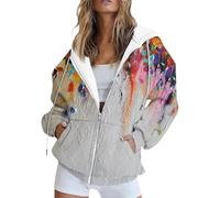 Saymany Karierte Jacke Damen Warm Übergangsjacke Hoodie Weihnachten Vntage Damen-Jacken Kapuzenpullover Mit Kapuze Oversized Sportjacke Zip Up Lang (A Light Gray,3XL)