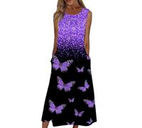 Saymany Kleider Zur Hochzeit Shirtkleid Damen Für Frauen Hemdkleid Damen Kleider Sommerkleider Maxi Sommer Kleidung Für Damen Sommerkleid Elegant Hochzeitsgast Kleid Damen（2-Purple,3XL