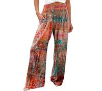 Saymany Leinenhose Damen,Leichte Sommerhose, Damen Sommer Lang Weites Bein Sommerhose High Waist Bequem Luftig Leinen Freizeithose Leicht Elegant Locker Schlupfhose Stoffhose Palazzo Hose Wickelhose
