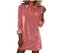 Saymany Samtkleid Damen V-Ausschnitt Langarm Glitzerkleid Midikleid Glitzer Einfarbige Pailletten Kleid Partykleid Loose Fashion Silvester Outfit Cocktailkleid Elegant Festliche Kleider