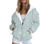 Saymany Sherpa Jacke Damen Casual Kapuzenpulli Hoody Mit Kapuze Leichte Kapuzenpullover Hoodie Blumenmuster Zipper Lang Sweatjacke Herbst Damen-Jacken Winter (A Mint Green,3XL)
