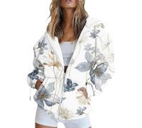 Saymany Sherpa Jacke Damen Leichte Übergangsjacke Kaputzensweatjacke Blumenmuster Sweatshirtjacke Hoodies Casual Herbst Große Größen Mit Kapuze Hoodie Oversize (D Dark Gray,3XL)