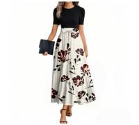 Saymany Sommerkleid Damen Große Größen,Midikleid Festliche Kleider Für Damen Ab 50 Jahren Sommerkleid Damenkleider Festlich Musselin Kleid Abendkleid (5#Wine, XL)