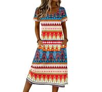 Saymany Sommerkleid Damen Leicht Und Luftig, Tailliertes Midikleid Hochzeitsgast Kleid Freizeitkleid Polka Dot Rundhals Kurzarm Kleider Lockere Casual Boho Mit Seitentaschen (3-Orange, L)