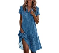 Saymany Sommerkleid Damen V-Ausschnitt Blusenkleid - Luftig Musselin Kleid Kurzarm Strandkleid Elegant Einfarbig Hemdkleid Mit Knöpfen Leicht Tshirt Freizeitkleid Boho Kleid Lässiges Dress
