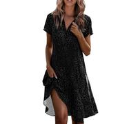 Saymany Sommerkleid Damen V-Ausschnitt Blusenkleid - Luftig Musselin Kleid Kurzarm Strandkleid Elegant Einfarbig Hemdkleid Mit Knöpfen Leicht Tshirt Freizeitkleid Boho Kleid Lässiges Dress