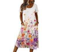 Saymany Sommerkleid Kurz, Damen Ärmelloses Rundhals Musselin Kleid Freizeitkleid Polka Dot Kurzarm Kleider Lockere Casual Boho Mit Seitentaschen (4-Helles Lila, XXL)