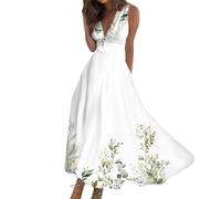Saymany Sommerkleider Damen Tunika Luftige Sommerkleider Damen Große Größen Cocktailkleider Gatsby Kleid Damen Italienische Strandkleider Summer Dress Maxi Strickkleid(4-White,L)