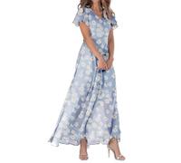 Saymany Sommerkleider Kleider V-Ausschnitt Ärmellos Sommerkleidung Boho Schicke Sommerkleider Hohe Taille Sommerkleidung Freizeit Sommerkleider Für Damen Strandkleider Damen Sommer Lang(Hellblau,XL)