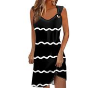 Saymany Strandkleider Knielang Teenager Mädchen Sommerkleidung Kurze Schöne Kleider Hohe Taille Kleid Kurz Festlich Luftig Elegante Sommerkleider Damen Große Größen Kleider Damen Lang(3-Black,XXL)