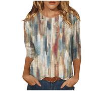 Saymany T-Shirts Für Damen Damenblusen Kurzarm Oberteile Damen Frühling 3/4 Arm Shirt Damen Damen Oberteile Sommerblusen Damen Leicht 3/4 Arm Bluse Damen Blusen Damen T-Shirts Für Damen（7-Khaki,XXL