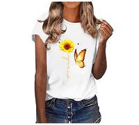 Saymany Tshirt Damen Rundhals Basic Shirt Damen Sommer Tshirt Kurzarm Bluse Bunte Schmetterling Drucken T-Shirt Tee Tops Pullover Teenager Mädchen Freizeit T Shirts für Frauen Sportshirt Laufshirt