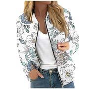 Saymany Übergangsjacke Damen Mit Taschen Drucken Bomberjacke Blouson Jacke Stehkragen Reißverschluss Pilotenjacke Bomber Jacket Casual Leichte Outdoorjacke College Jacket Sport Style Herbstjacke