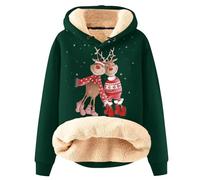 Saymany Weihnachtspullover Damen Baumwolle Herbst Winter Thermo Hoodie Teddy Fleece Fleecepullover Schwarzer Pullover Casual Winterpullover Teddy-Fleece Merry Christmas Fleece Pulli（3-Dark Green，S）