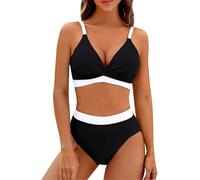 Saymany Zweiteiler Damen Sommer Sommer Strandkleid Damen Tankini Große Größen Sexy Badeanzug Damen Bikinis Tankini Damen Langes Bein Bikini Oberteil Große Brüste Tankini Oberteil Damen（1-Black,L