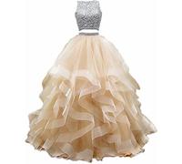 Sayno Ballkleid für Junior, zweiteilig, mit Perlen besetzt, Tüll, süßes 16-Partykleid, Ballkleid, champagnerfarben, 34