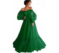 Sayno schulterfreie lange Puffärmel Rüschen Tüll Prinzessin Abschlussball Quinceanera Kleider für Damen, grün, 44
