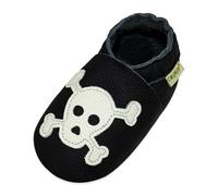 SAYOYO Krabbelschuhe Baby Lauflernschuhe WeichesLeder Babyschuhe Jungen Mädchen Babyhausschuhe rutschfeste Kleinkind Lederpuschen, 18-24 Monate, Schwarz Schädel