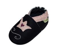 SAYOYO Krabbelschuhe Baby Lauflernschuhe WeichesLeder Babyschuhe Jungen Mädchen Babyhausschuhe rutschfeste Kleinkind Lederpuschen, 0-6 Monate, Schwarz Krone