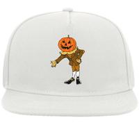 Scarecrow Handshake Halloween Pumpkin Graphic Snapback Flat Visor Cotton Blend Cap White
