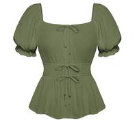 SCARLET DARKNESS Cottagecore Oberteile Off Shoulder Kurzarm Trachtenbluse mit Rüschen Dirndlbluse Tops für Damen Gelbgrün XL