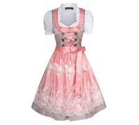 SCARLET DARKNESS Damen 3Tlg Dirndl Kleid Oktoberfest Kostüme Tops,Trachtenkleid,Spitzenschürze 3XL Grau und Rosa Spitze