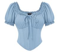 SCARLET DARKNESS Damen Korsett Oberteil Kurzarm Baumwolle Corset Top Gesmokte Taille Mittelalter Piraten Bluse