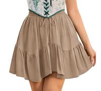 SCARLET DARKNESS Damen Mini Rock Kurz Sommer Skort Mittelalter Renaissance Röcke Mit Hose Vintage Boho Minirock Für Corset Khaki S