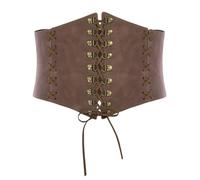 SCARLET DARKNESS Damen Mittelalter Miedergürtel Vintage Dunkelbraunes Korsett Gebunden Stretchgürtel Dunkelbraun Breiter XL