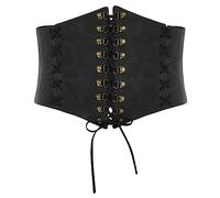 SCARLET DARKNESS Damen Mittelalter Miedergürtel Vintage Schwarzes Korsett Gebunden Stretchgürtel Schwarz Breiter XL